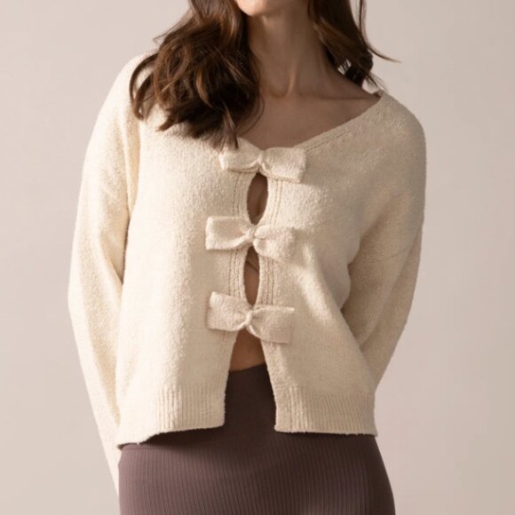 From Rachel | Bow-Back Bouclé Knit Sweater in Almond | XS - Picture 1 of 5